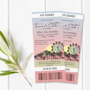 Musikfestival-Geburtstagsticket-Einladungsvorlage, Mädchen-Geburtstagseinladung, Wüstenmusikfest, bearbeitbare Konzerteinladung, sofortiger Download