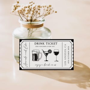 Bewerkbare drankbon, sjabloon cocktailbier wijnvoucher, drankbon, gepersonaliseerd drankkaartje, drankfeestpas, barvoucher