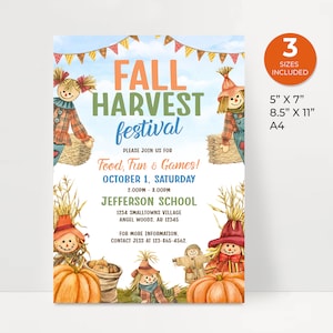 Fall Harvest Festival Flyer, Fall Harvest Fundraiser, Editable Rustic Autumn School Church Event Invitation, Printable Fall Party Invite
