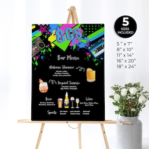 Enseigne de menu de bar des années 80, Enseigne de boissons de marque, Design de tableau noir Bar à menus, carte de cocktails, Enseigne de menu Retour aux années 80, Design de menu de bar noir