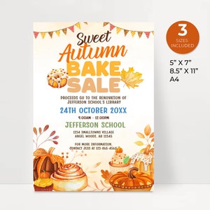 Autumn Bake Sale Flyer, Pie Cupcakes Fall Fundraiser, Bake Sale Template, Editable Fall School Fundraiser, Instant Download