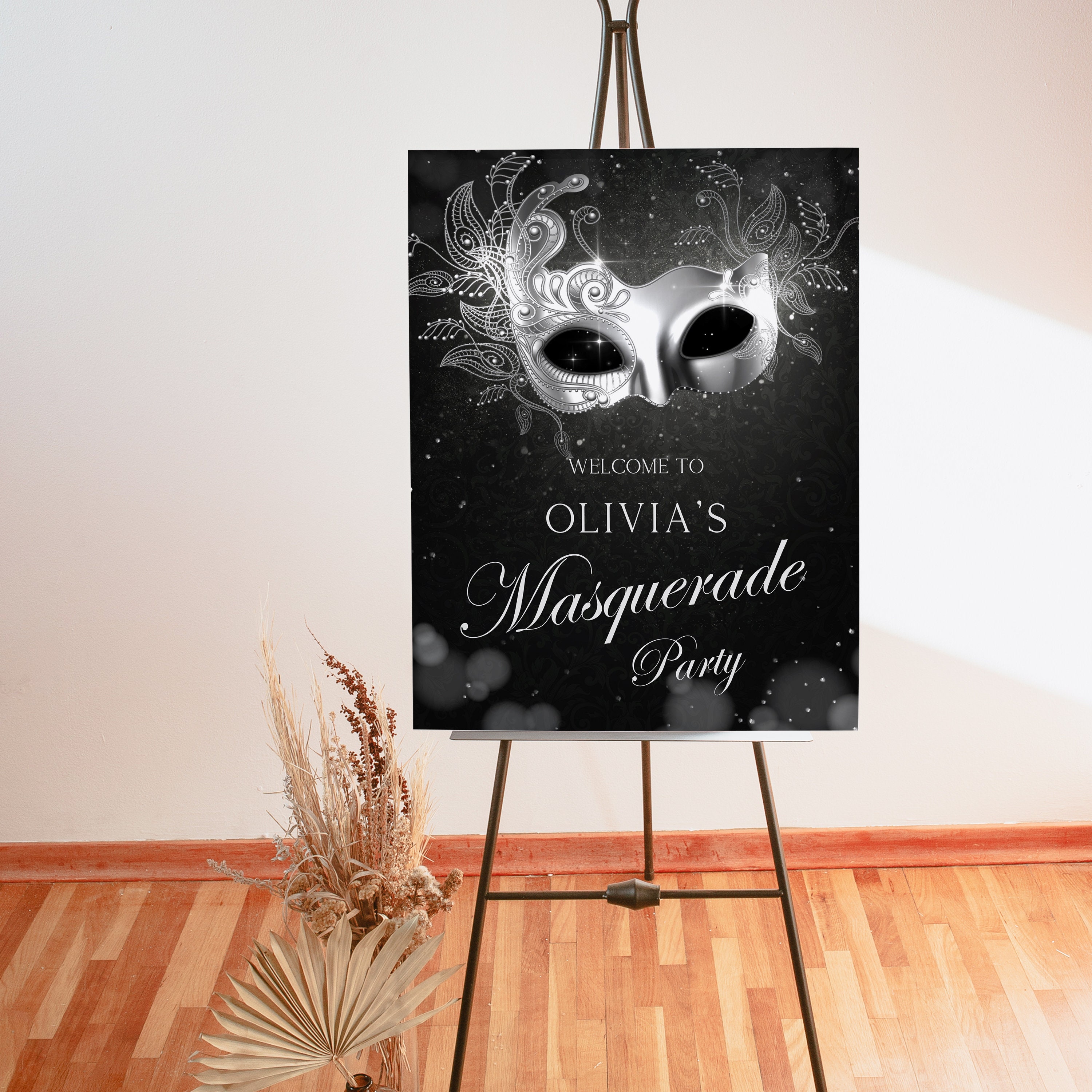 Silver Masquerade Party Welcome Sign, Masquerade Poster Sweet 16, Mardi ...