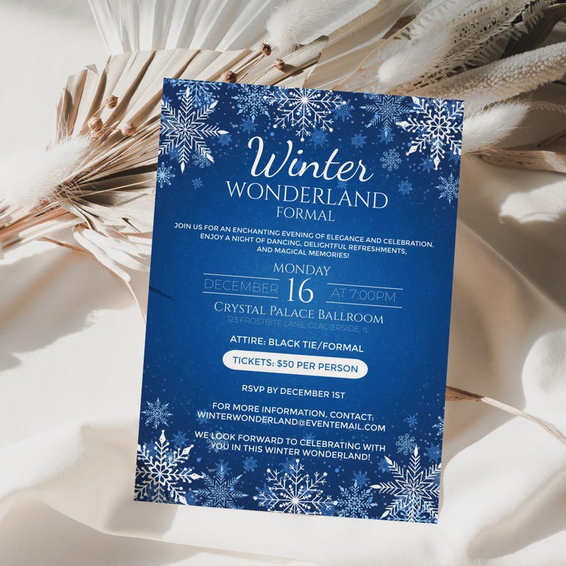 Editable Winter Formal Dance Invitation, Winter Wonderland, School ...