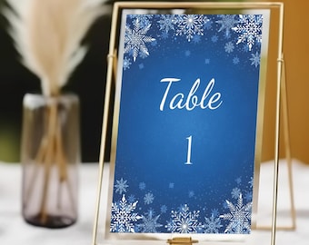 Editable Snowflakes Table Number Template, Winter Wedding Table Number, Winter Wonderland, Blue Table Number, Christmas Table Number, WN01