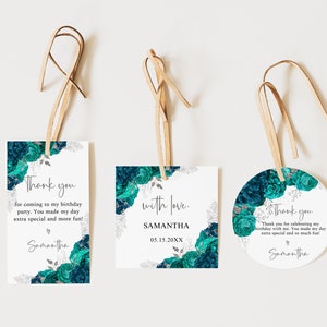 Teal, blue and silver floral gift tag, printable wedding favor tags, bridal shower thank you tags, editable birthday gift tags, FL28