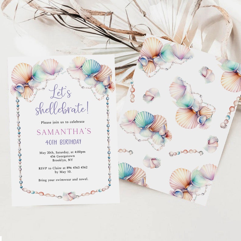 Shellabrate Spring Let's Shellebrate Birthday Invitation, Editable Template, Modern ...