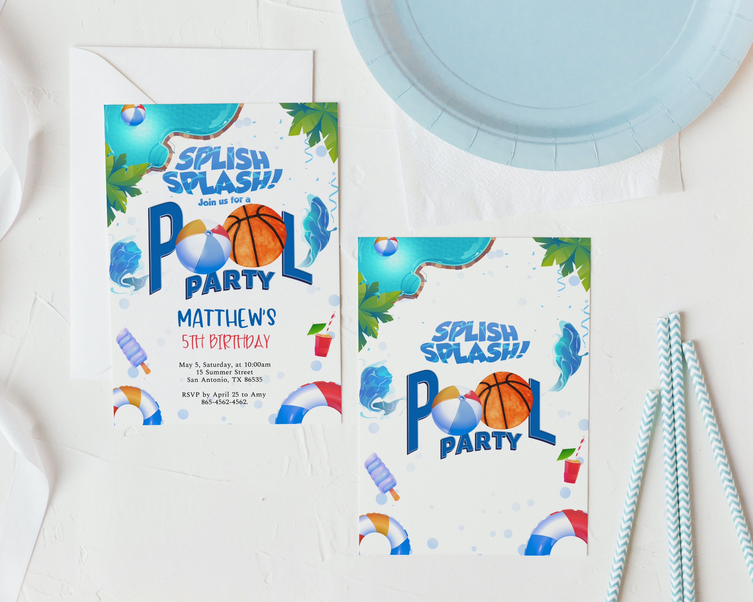 Basketball Pool Party Invitation Pool Birthday Invitation Etsy