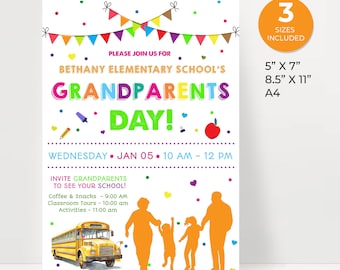 Volantino per la festa dei nonni, poster dell'evento scolastico, pranzo del giorno dei nonni, raccolta fondi della chiesa scolastica PTO PTA, invito per la festa dei nonni