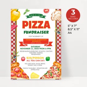 Editable Pizza Fundraiser Flyer Template, School Event Flyer Template Printable, PTO PTA Church School Charity Nonprofit Event Poster