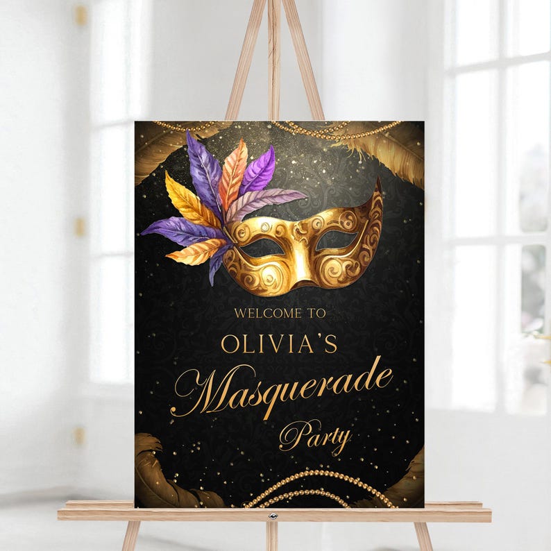Black Gold and Purple Masquerade Party Welcome Sign, Masquerade Poster ...