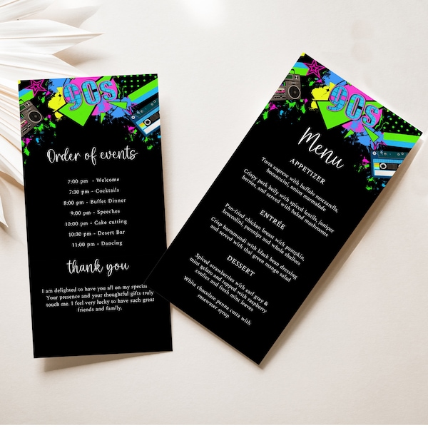 90s Birthday Program, 90s Menu Template, 90s theme Birthday Program Template, Back to the 90s Order of Events, Instant Download