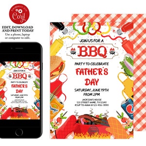 Father&#39;s Day Backyard BBQ Invitation, BBQ Invitation Printable, BBQ Party Invite, Backyard Barbecue Invitation, Summer Party Invite