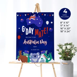 Editable Australia Day Welcome Sign, Australia themed party sign, Australia animals, koala, kangaroo, Instant Download
