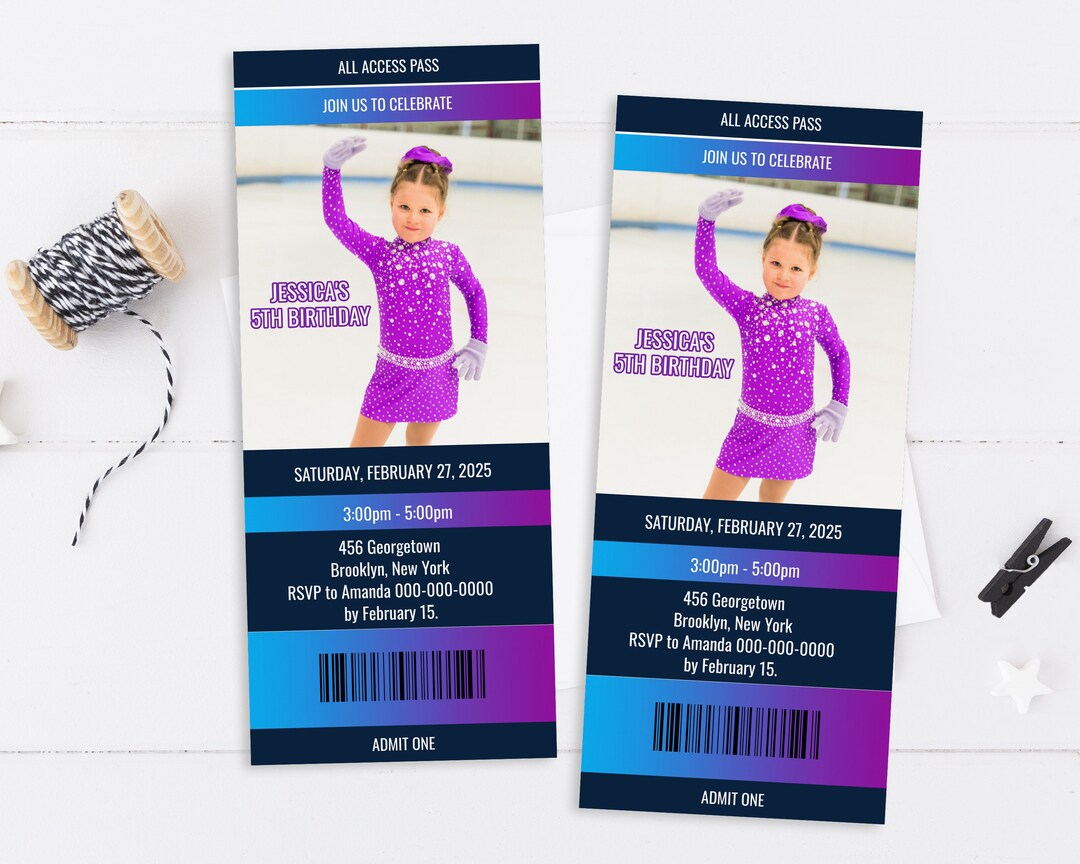 Ice Skating Birthday Invitation, Roller Skating Ticket Invite, Birthday