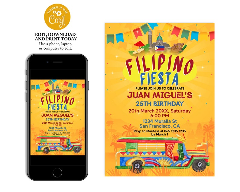 Filipino Birthday Invitation Filipino Fiesta Filipino Buffet Etsy