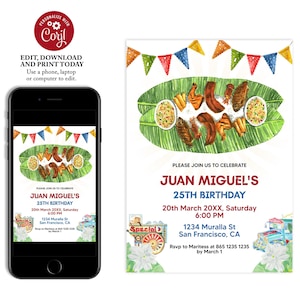 Filipino Birthday Invitation, Boodle Fight Invitation, Filipino Fiesta, Filipino Buffet Invite, Kamayan Invitation, Instant Download