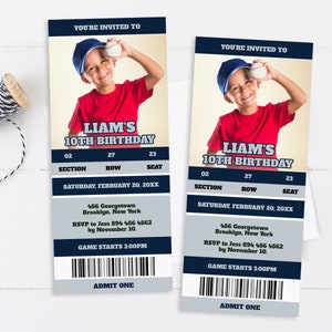 Baseball Birthday Ticket Invitation, Printable Birthday Sports Ticket, Rookie of the Year, All Star Baseball, Little Slugger, 1st Birthday