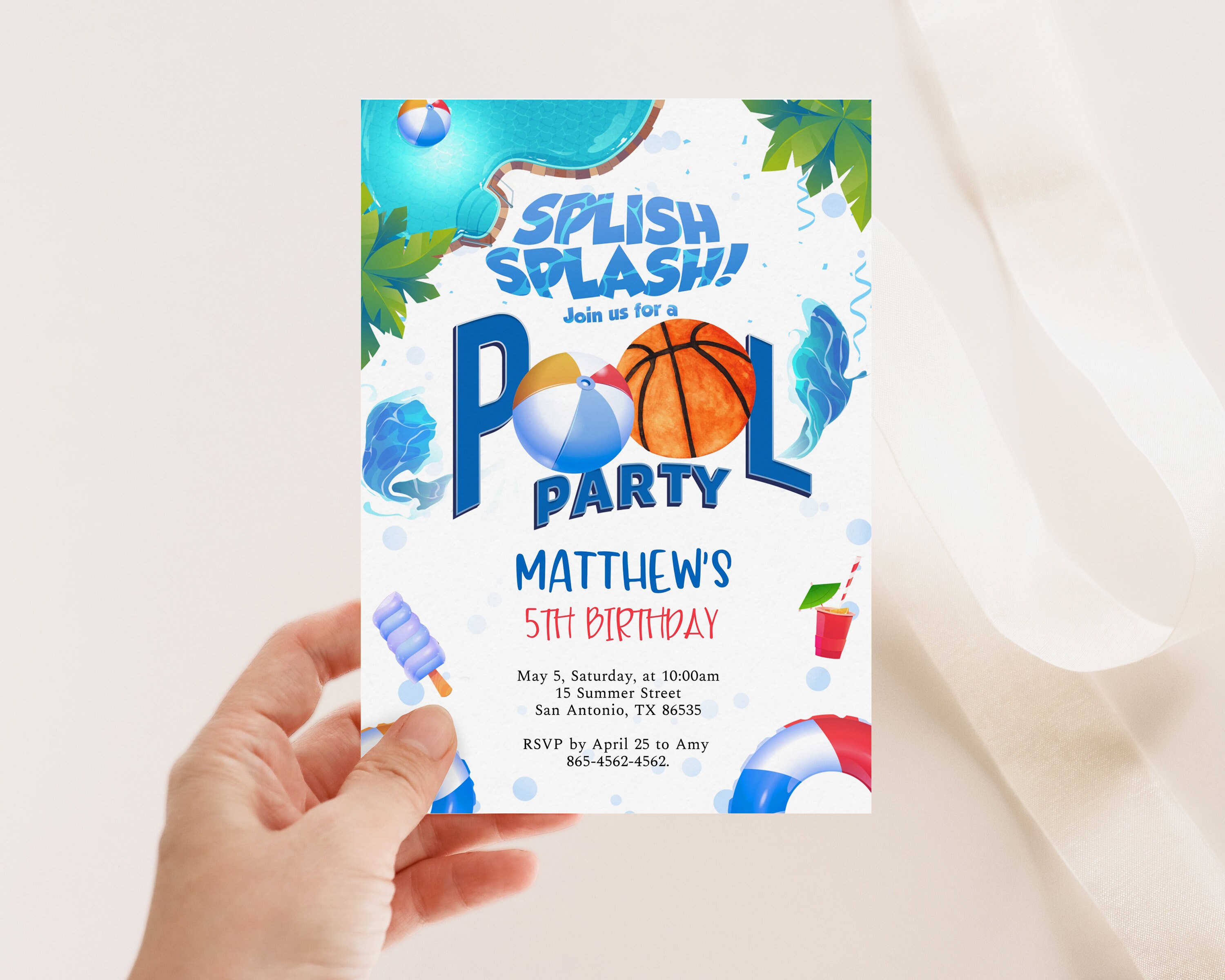Basketball Pool Party Invitation Pool Birthday Invitation Etsy