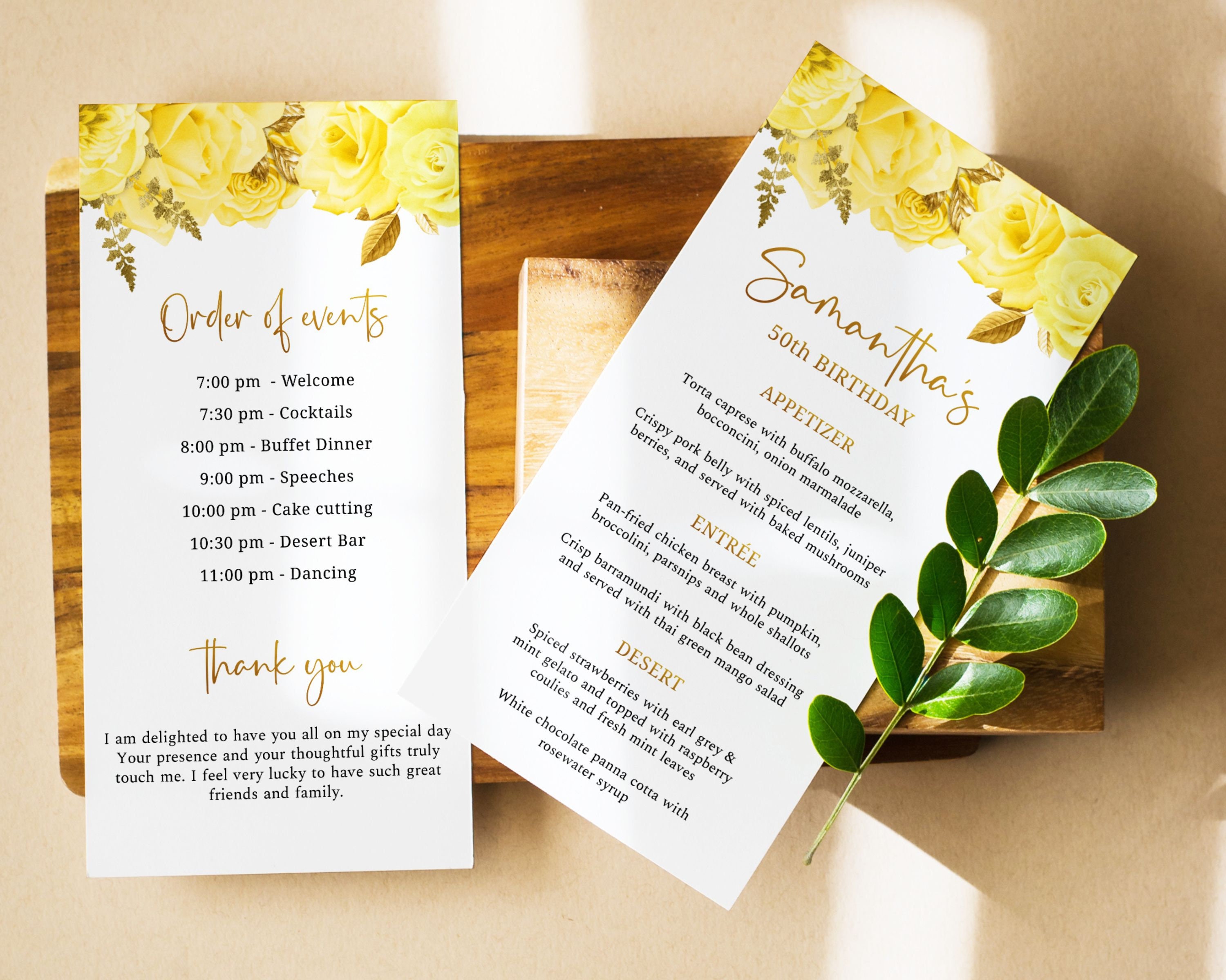 Yellow and Gold Floral Birthday Program, Birthday Program Template ...