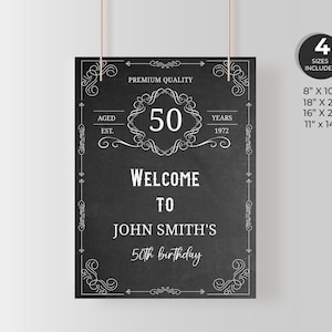Whiskey party welcome sign, Aged to Perfection party sign, 40th 50th 60th 70th Any Age Party Invite, Vintage custom sign, Instant Download