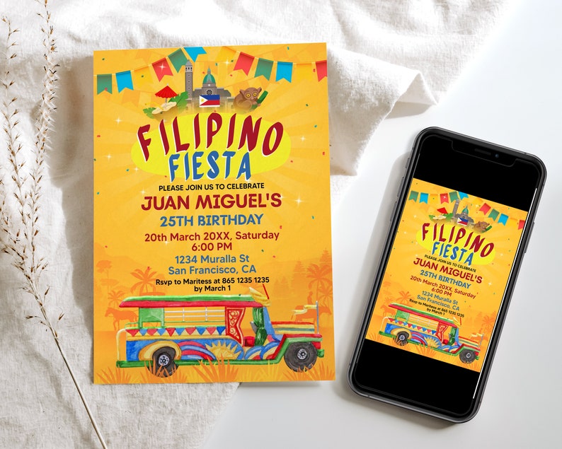 Filipino Birthday Invitation Filipino Fiesta Filipino Buffet Etsy
