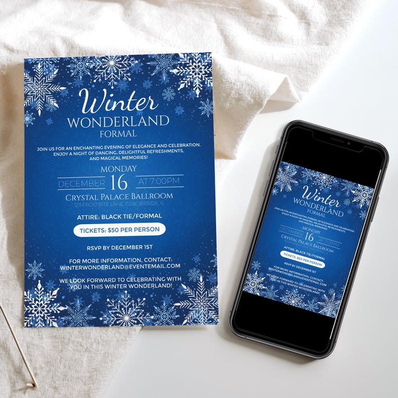 Editable Winter Formal Dance Invitation, Winter Wonderland, School ...