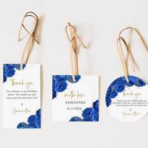 Royal blue and gold floral gift tag, printable wedding favor tags, bridal shower thank you tags, editable birthday gift tags, FL26