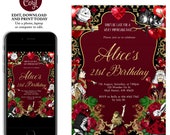 Alice In Wonderland Birthday Invitation for Adults, Whimsical Gala Ball, Queen of Hearts, Red Invitation, Mad Tea Party, Escape Room