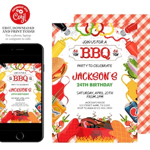 Backyard BBQ Invitation, BBQ Birthday Invitation Printable, BBQ Party Invite, Backyard Barbecue Invite, Summer Party Invite, Grill and Chill