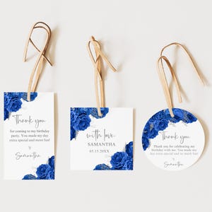 Royal blue and silver floral gift tag, printable wedding favor tags, bridal shower thank you tags, editable birthday gift tags, FL52