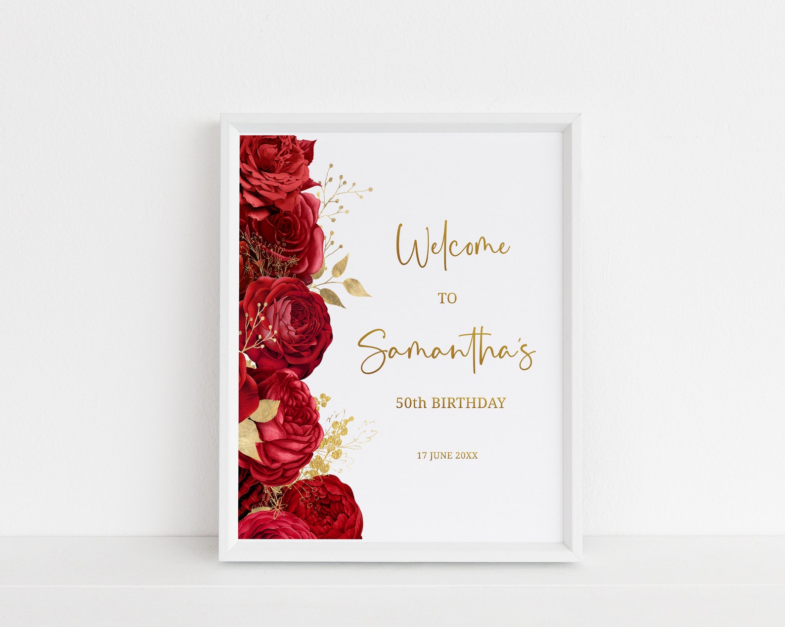 Red and Gold Floral Welcome Sign Birthday Welcome Poster - Etsy