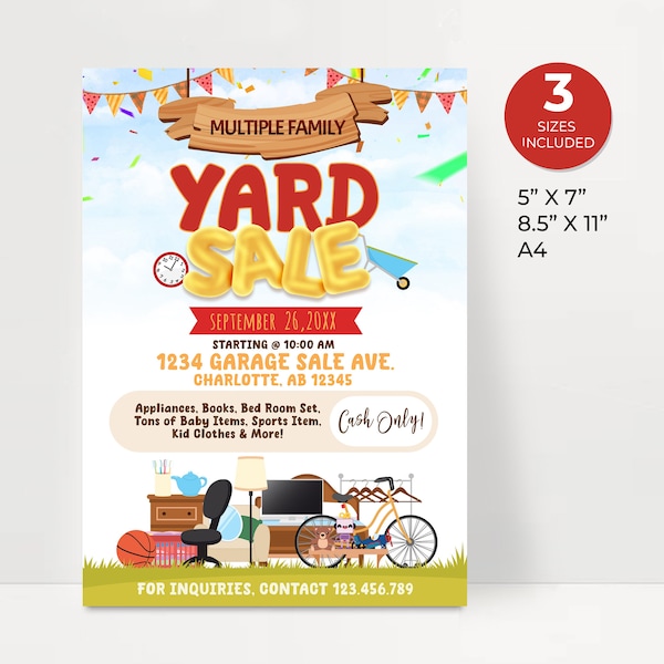 Yard Sale Flyer, Neighborhood Garage Sale Template, Community Yard Sale Flyer, Multiple Family Garage Sale, Instant Download