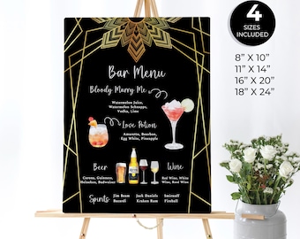 Gatsby Bar Menu Sign, Signature Drinks Sign, Cocktail Menu, Roaring 20's 1920s, Cotton Club Jazz Age Prohibition Speakeasy, Instant Download