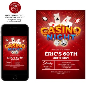 Invito di compleanno del casinò, Invito alla notte del casinò di Las Vegas, Festa a tema del casinò, Biglietto di compleanno del poker, Festa di pensionamento, Invito per uomini