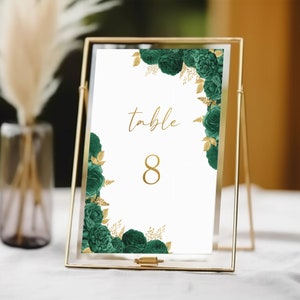 Emerald and Gold Table Number Sign, Party Decor, Editable Table Number Sign, Printable Sign, Q34