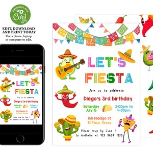 Mexican birthday invitation, fiesta birthday invitation, funny Let&#39;s Fiesta birthday invitation, Mexican fiesta flowers, Cinco de Mayo
