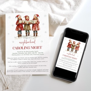 Christmas Caroling Invitation, Holiday Gathering Invite, Neighborhood Caroling, Festive Invite, Caroling Party, Instant Download