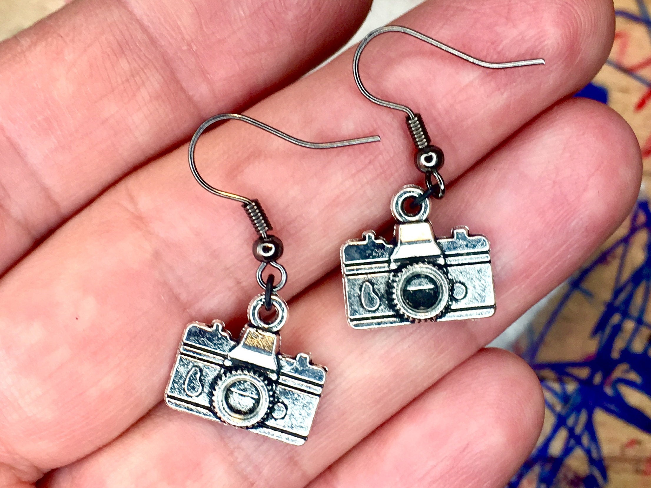 Photo Camera Vintage Silver Plated Earrings - Etsy