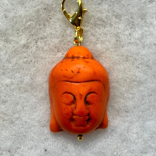 Buddha head - vintage dyed turquoise stone charm/ pendant on 18K gold plated lobster clasp.