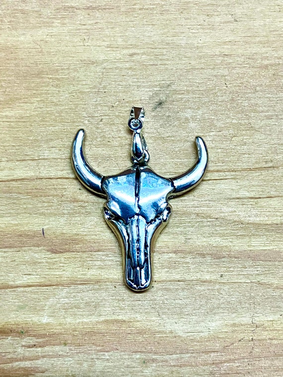Miniature long horn bull scull - vintage silver pl