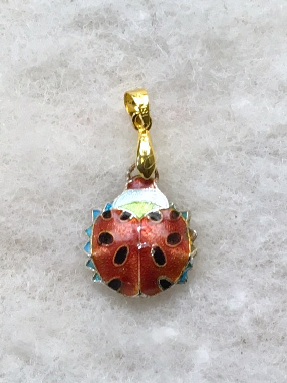 Miniature ladybug - 18k gold plated vintage ename… - image 1