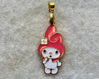 My melody - vintage enamel charm / pendant on 18K gold plated spinner.
