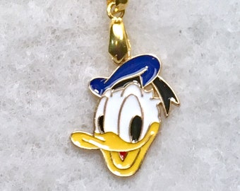 Donald Duck - vintage enamel charm / pendant with 18K gold plated spinner.