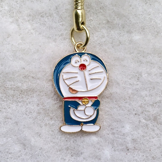 Doraemon blue cat - vintage enamel charm on keych… - image 1
