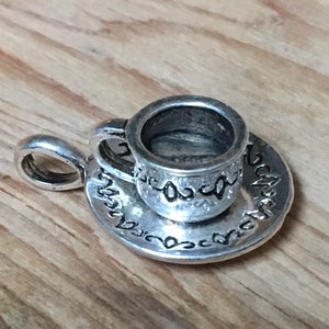 Miniature coffee cup - vintage silver plated pendant/ charm