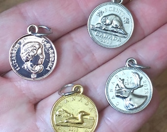 Set of 4 miniature vintage Canadian coins - jewellery charms
