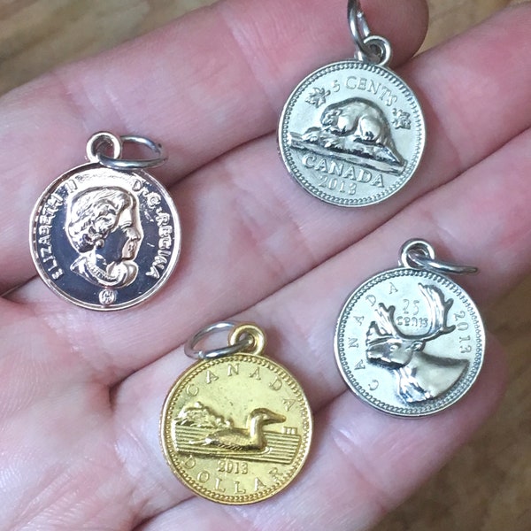 Set of 4 miniature vintage Canadian coins - jewellery charms