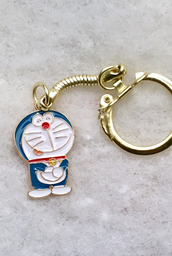 Doraemon blue cat - vintage enamel charm on keych… - image 2