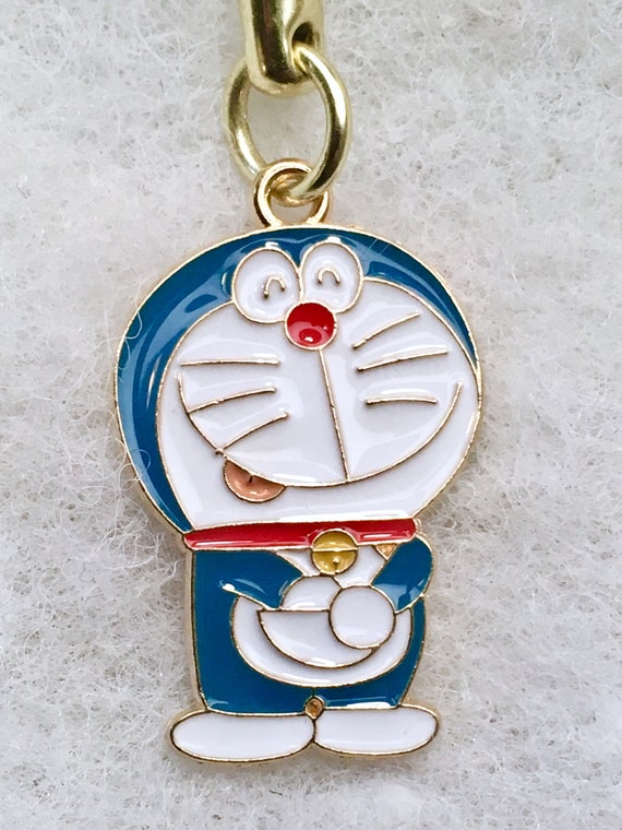 Doraemon blue cat - vintage enamel charm on keych… - image 3