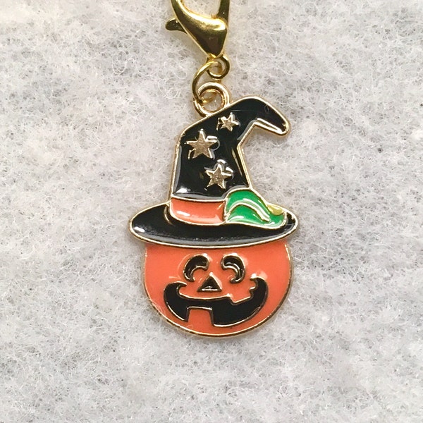 Pumpkin head- vintage enamel charm with l18K gold plated lobster clasp.
